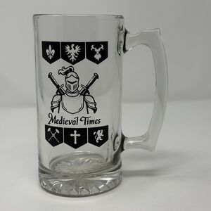 MEDIEVAL TIMES Souvenir HEAVY Glass Royalty Heraldry Beer Stein Mug  24OZ